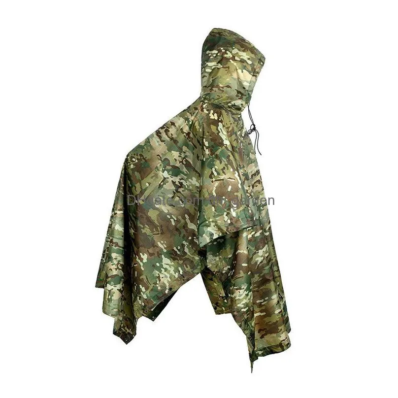 Raincoats Raincoats Camouflage Folding Raincoat For Hiking Portable Tactics Poncho Men Waterproof Tourism Packable Rain Jack Dhgarden Dhng0