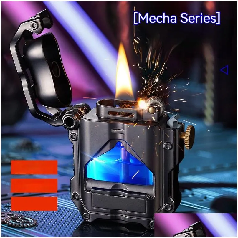 Lighters Mechanical Windproof Kerosene Lighter Inflated Oil Creative Metal Punk Style Flint Petroleum Lighters Smoking Accessories Men Otdva