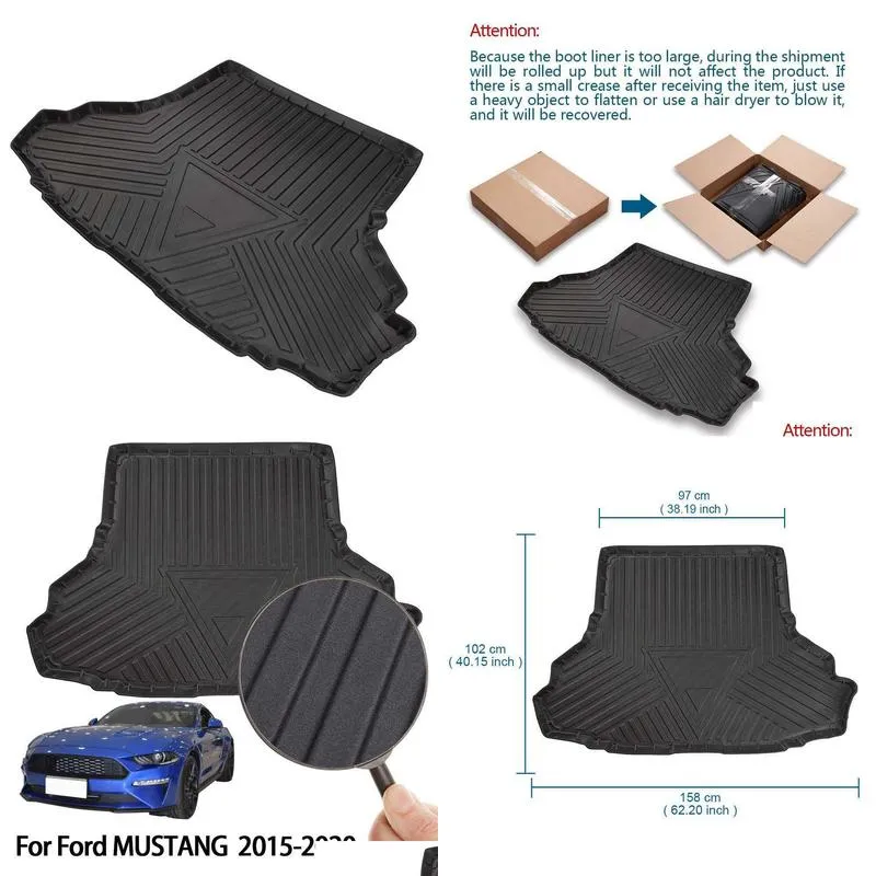 rear boot cargo mat fit for ford mustang 2015-2020 black rubber car trunk liner cover protector