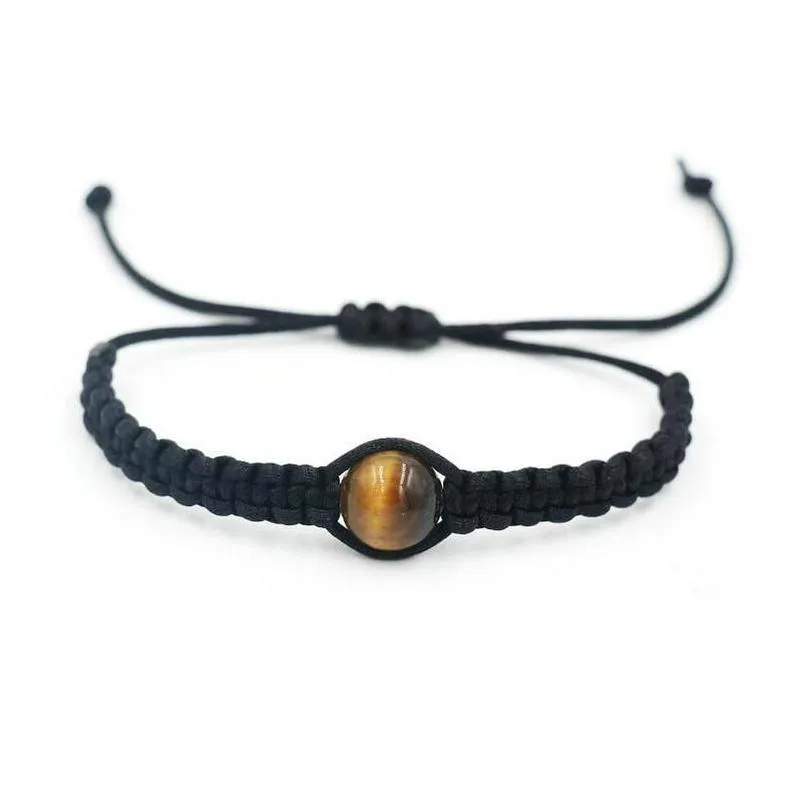 Charm Bracelets 10Pcs/Lot Tiger Eye Stone Lava Reiki Chakra Bracelet Men Black Rope Thread Braid Bracelets For Couples Jewelry Bracele Dhcgm