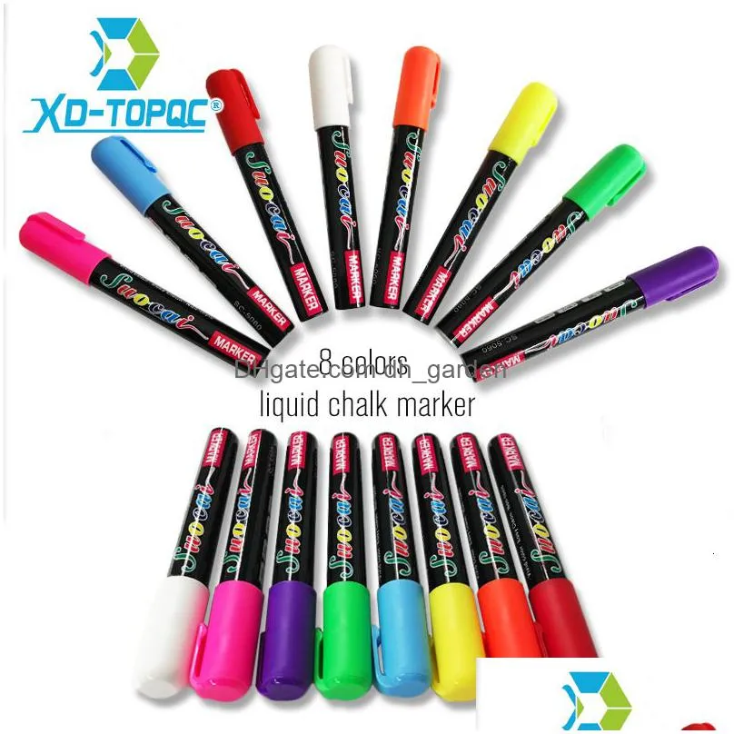 Highlighters Highlighters Xindi Liquid Chalk 8Pcs/Lot Erasable Highlighter Fluorescent Marker Pen Colorf Art Painting For Wh Dhgarden Dhmzx