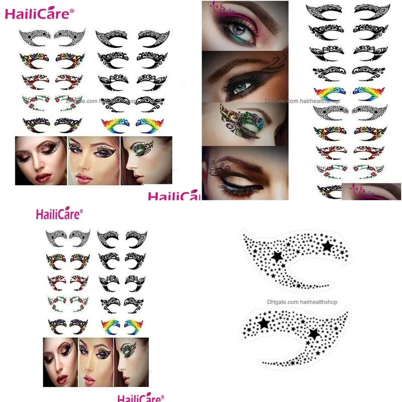 10 pairs temporary eye tattoo stickers waterproof diy flash disposable eyeshadow eyeliner face sticker halloween makeup