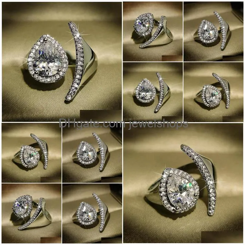 Cluster Rings Cluster Rings 14K White Gold 2 S Diamond Ring For Women Fine Anillos De Bizuteria Bijoux Femme With Cushion Zirconia Gem Dhjwm