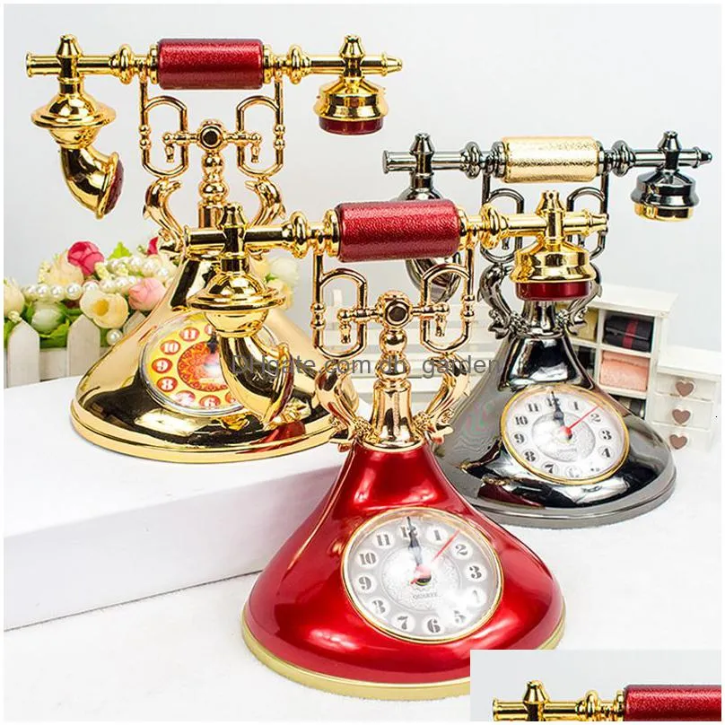 Desk & Table Clocks Desk Table Clocks Retro Telephone Model Alarm Clock Creative Timekeeper Desktop Ornament For Home Room B Dhgarden Dhzdy