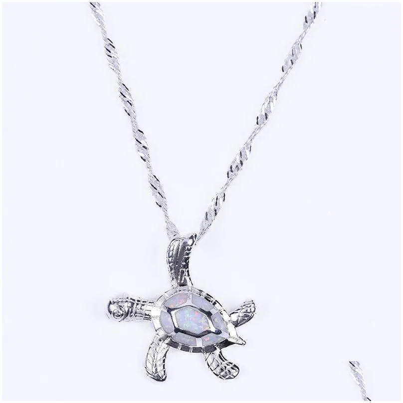 Pendant Necklaces Opal Turtle Pendant Necklaces 925 Sterling Sier Chain Fashion Animal Design Uni Charm Necklace Party Jewelry For Wom Dhxnx
