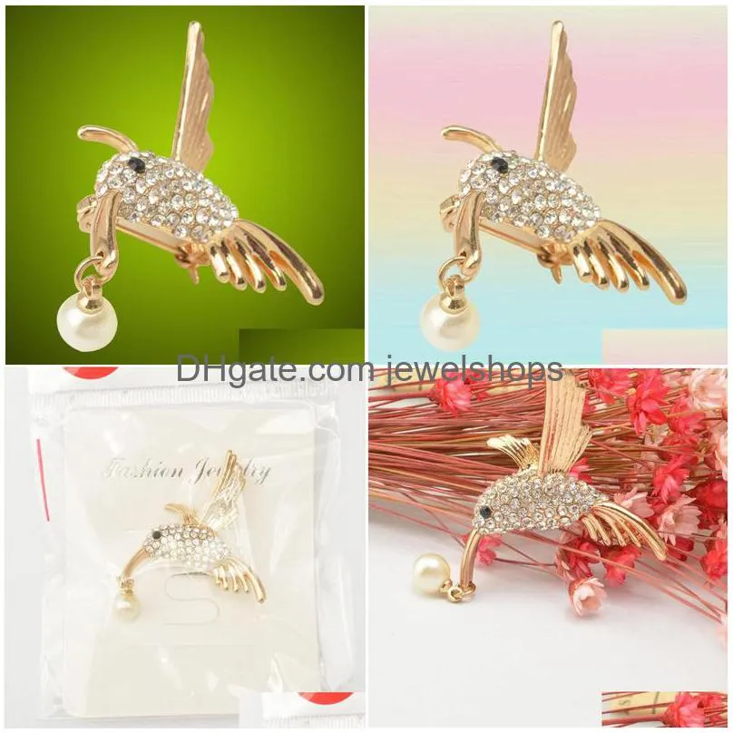 Pins, Brooches Pins Brooches Hummingbird Animal Rhinestones Brooch Pin Breastpin Jewelry Accessories Gift For Girls Gold Jewelry Dhusm