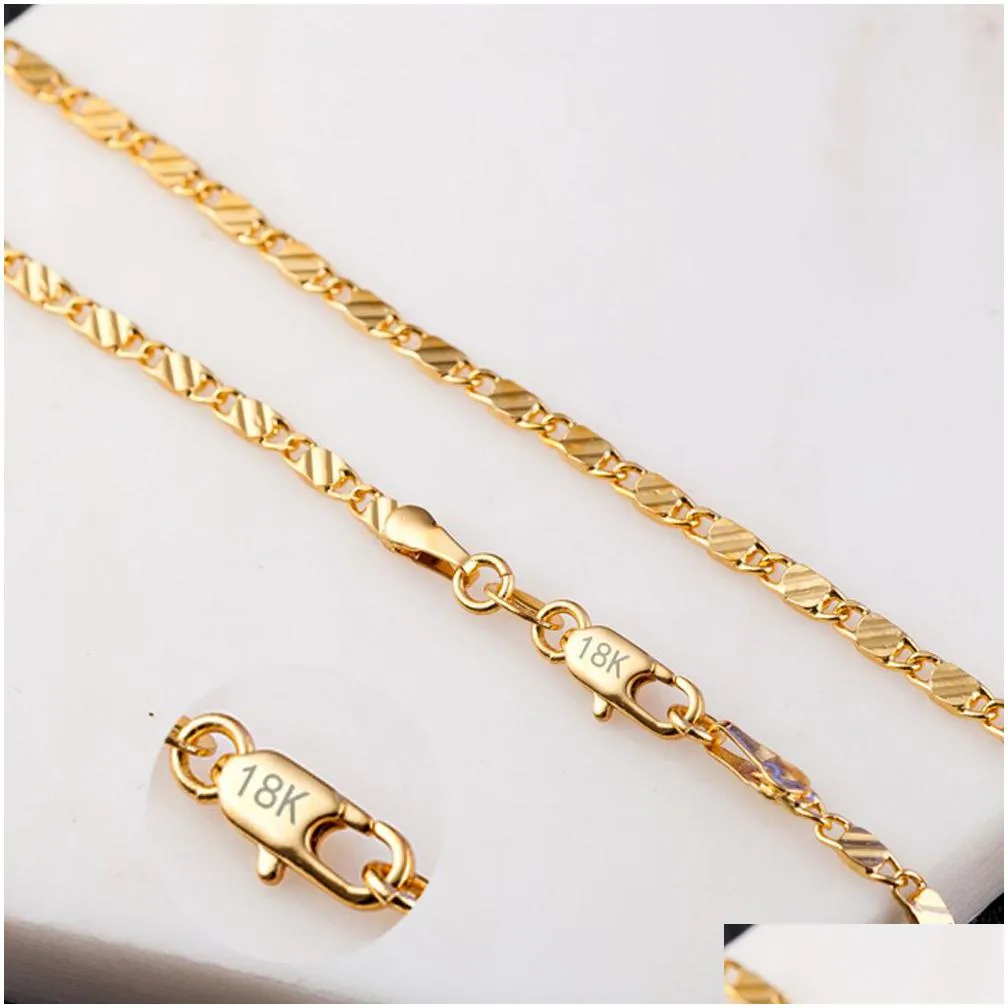 Chains 2Mm Flat Chain Necklace For Women Men Jewelry Necklaces Pendants Charms 16 18 20 22 24 26 28 30 Inch Wholesale M175 Jewelry Nec Dhcoj