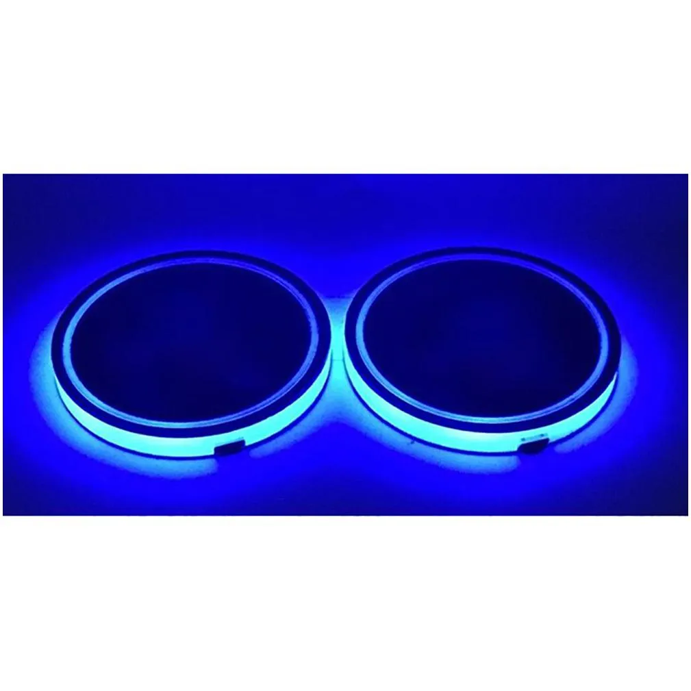 2x car led light cup holder automotive interior usb colorful atmosphere lights lamp drink holder anti-slip mat auto products