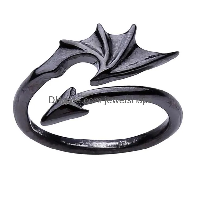 Cluster Rings Cluster Rings Punk Style Titanium Brass Koakuma Little Devil Dragon Gothic Evil Vampire Open Ring Halloween Party Jewelr Dhysl