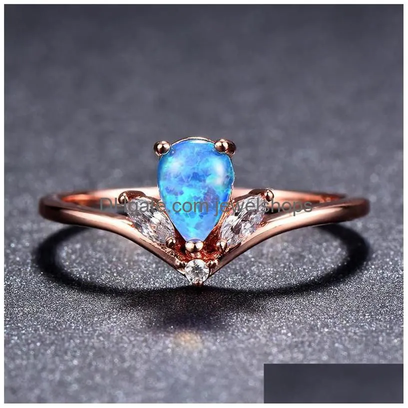 Wedding Rings Wedding Rings Marquise Rainbow Zircon Ring White Blue Purple Opal Water Drop Vintage Rose Gold Color For Women Boho Jewe Dhcov