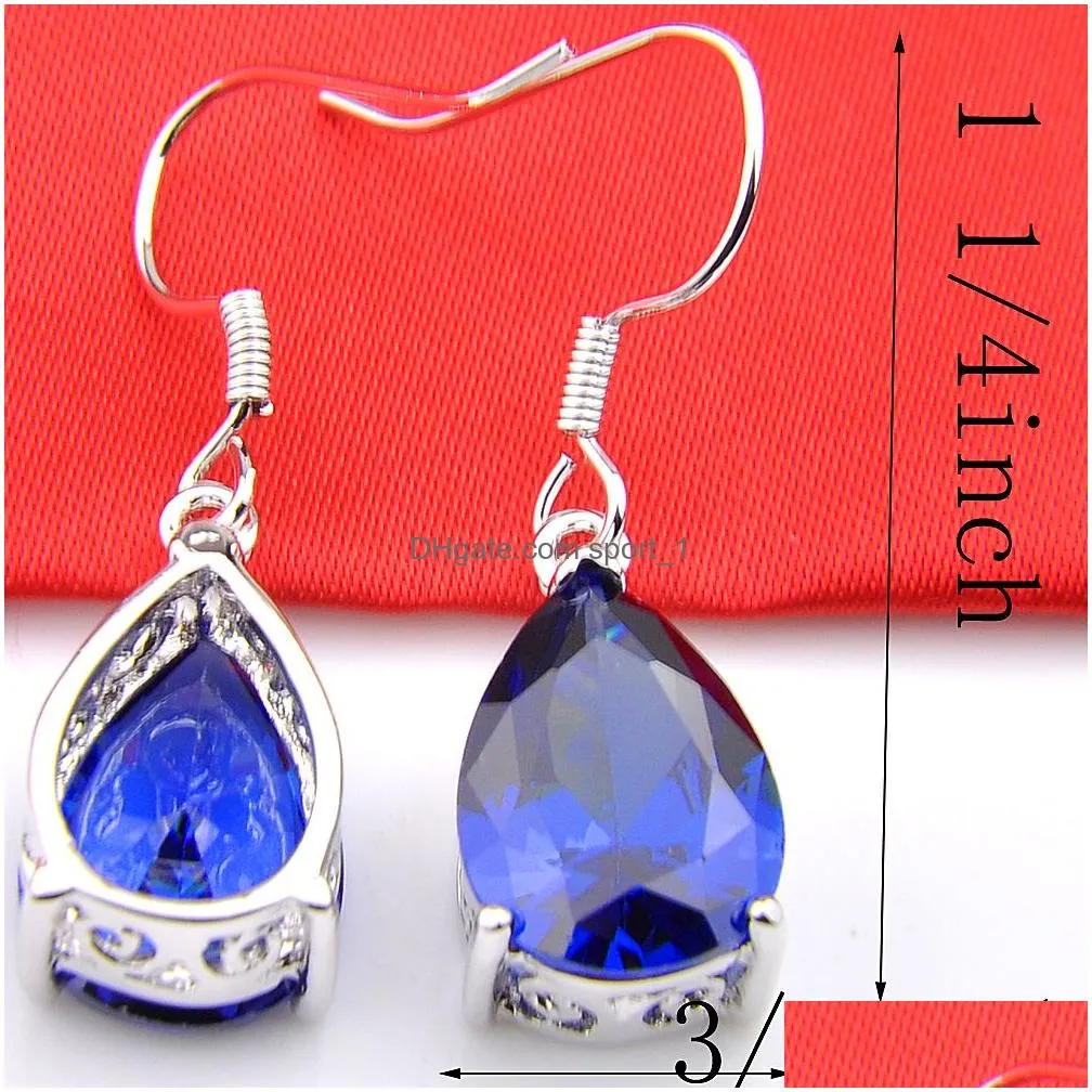 10prs luckyshine teardrop blue topaz gemstone silver women fashion dangle earrings cubic zirconia earrings244j