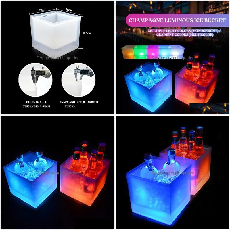 Ice Buckets And Coolers Ice Buckets And Coolers Led 3.5L Colorf Changing Cooler Double Layer Square Tray For Bar Beer Champa Dhgarden Dheg3