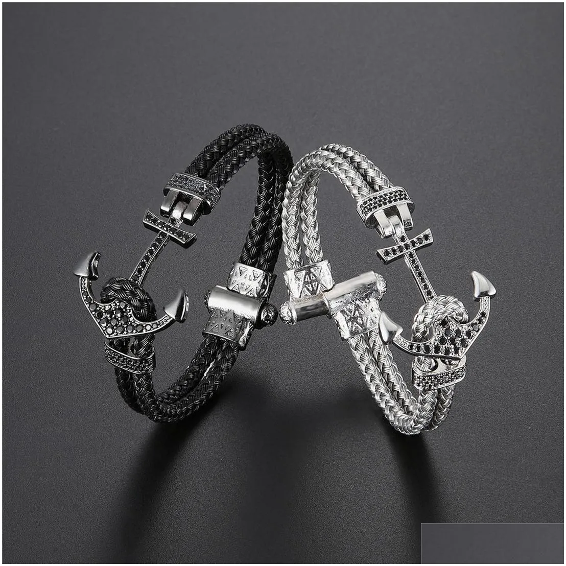 Chain Fashion Atolyestone Artillery Anchor Bangel Made Of Sier Wire Braids Stainless Steel Magnestic Clasp Bracelet Bangle Men Je259I Otf7O