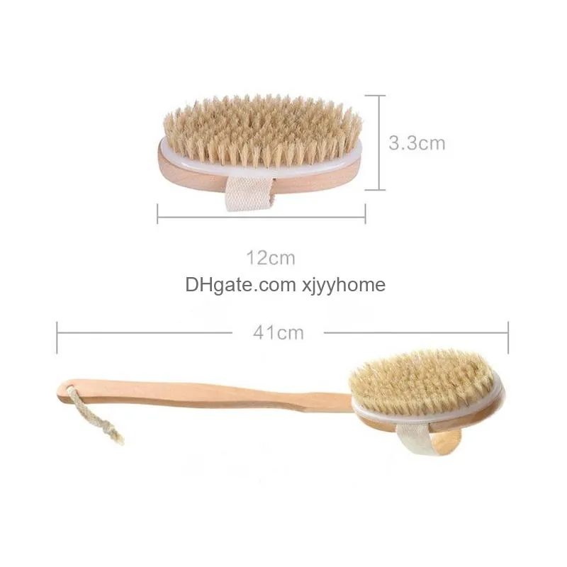 Bath Brushes, Sponges & Scrubbers Can Disassembled Bath Brush Natural Bristle Soft Fur Wooden Long Handle Cleaning Deep Clean Skin Hom Dhi5R