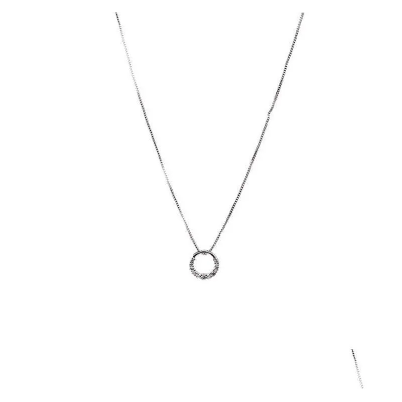 Pendant Necklaces Promotion 925 Sterling Sier Necklace New Shiny Cubic Zircon Crystal Circle Round Women Pendant Necklaces Jewelry Gif Dhuwd