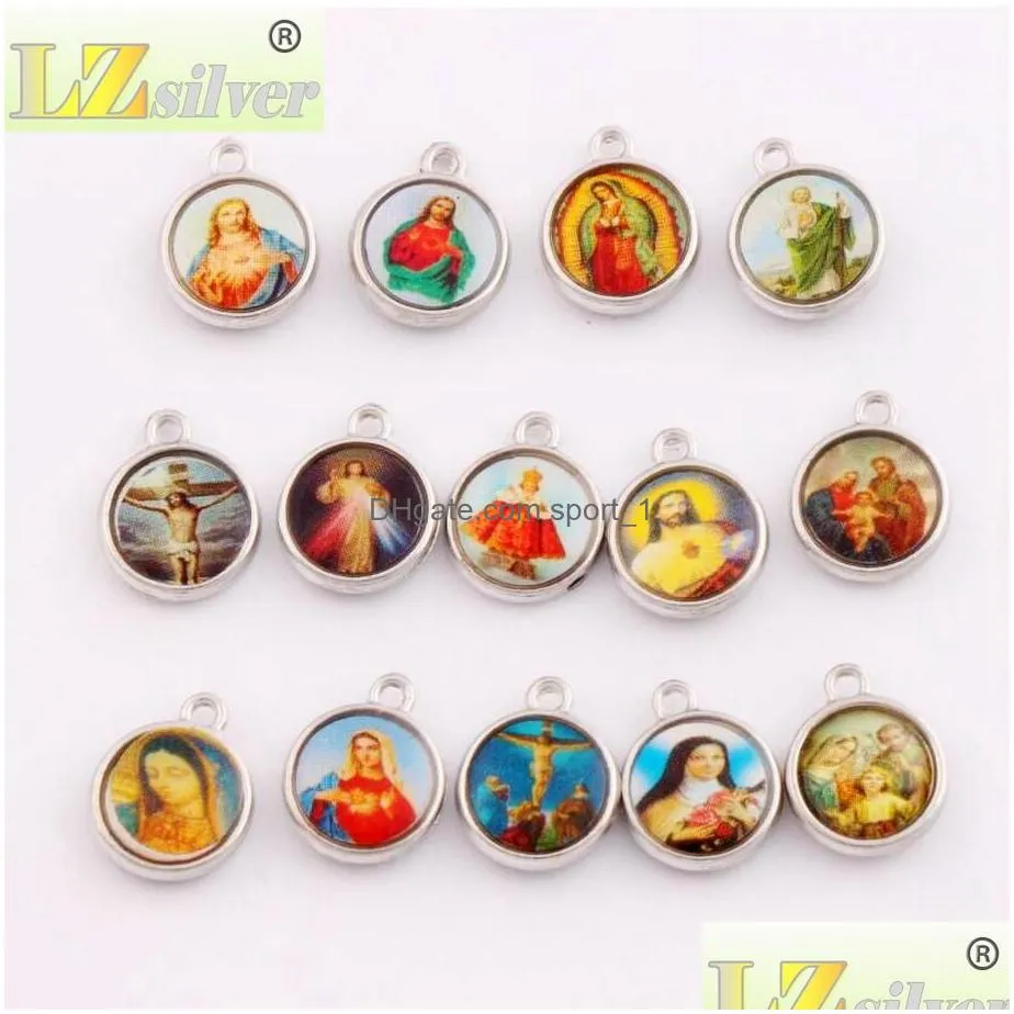 200pcs lot enamel catholic religious church medals saints spacer charm beads 14x11 4mm antique silver pendants l17063032