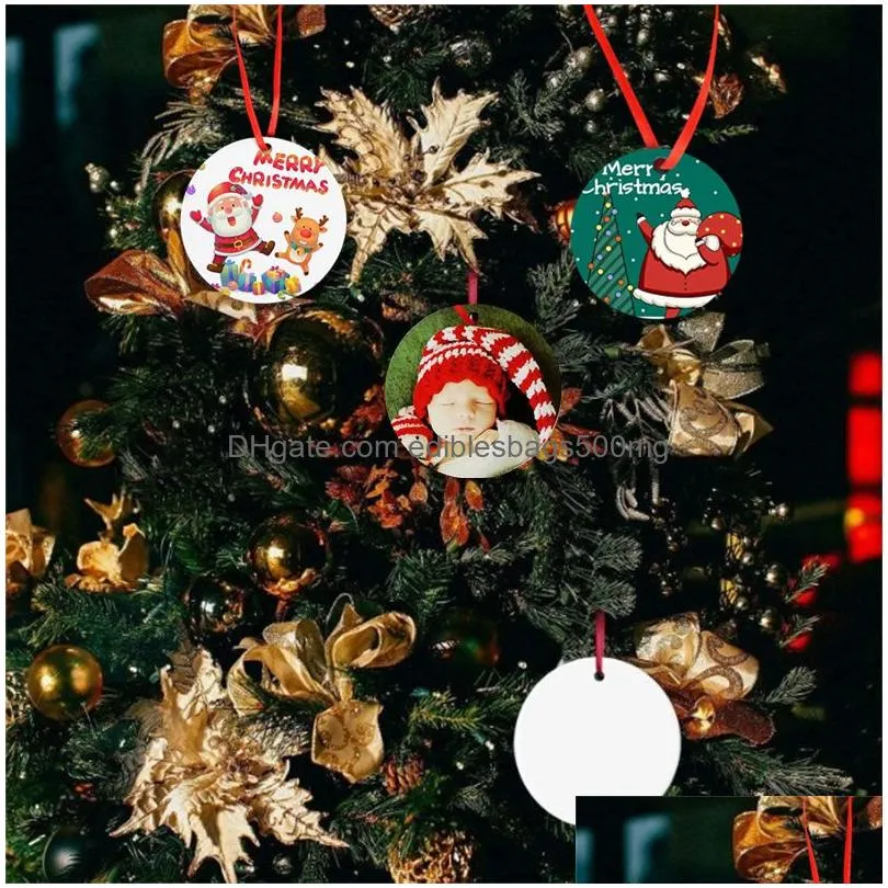 christmas decorations circular heat transfer printed wood blank christmas ornaments double sided wooden mdf heat sublimation christmas tree ornaments