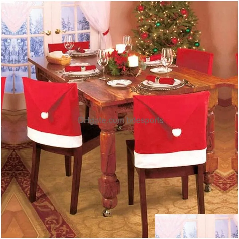 christmas chair cover red non-woven fabrics santa claus hat chair back covers for xmas ornament home dinner christmas decoration banquet party festival