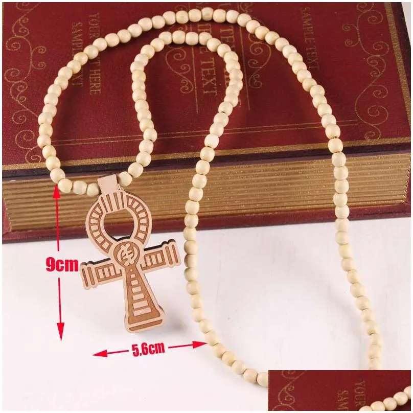 Pendant Necklaces Good Wood Pendant Necklaces Egyptian Power Of Life Design Goodwood Wooden Charm Beads Necklace For Women Fashion Men Dhasr