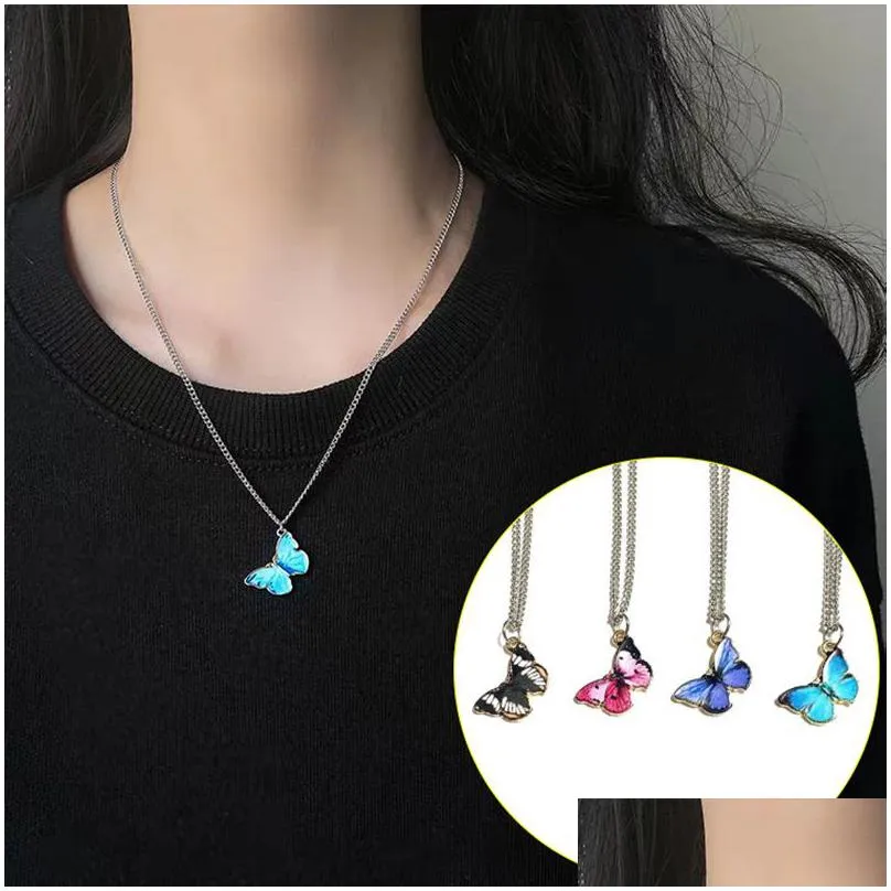 Pendant Necklaces Titanium Steel Chain Necklaces Butterfly Designer Pendant Women Fashion Colorf Fantasy Hip Hop Collar Choker Necklac Dhnp3