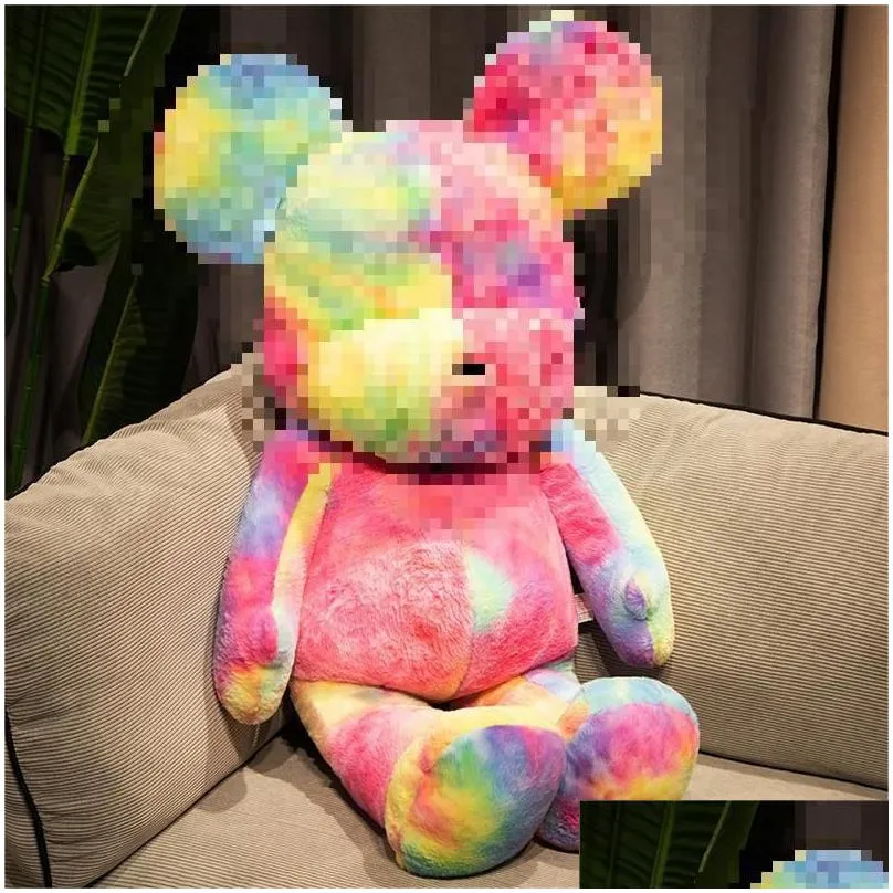 cute rainbow net red colorful trend play little bear doll throw pillow print fluid holding bear doll fill toy