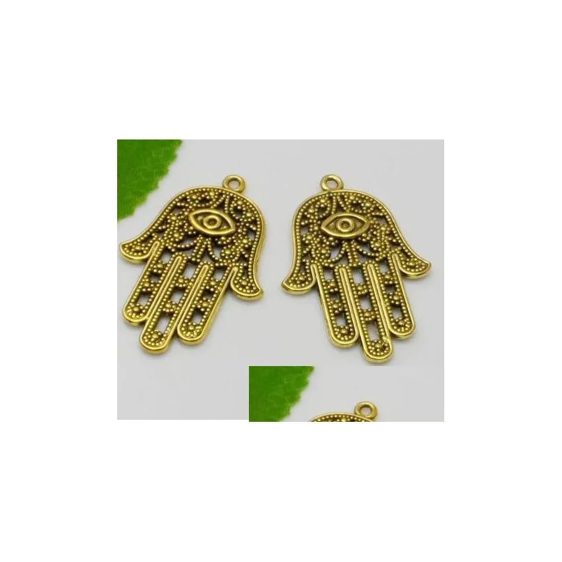Charms Alloy 50Pcs Vintage Style Bronze Sier Zinc Hamsa Hand Charms Necklace Pendant For Jewelry Making 42X28Mm Jewelry Jewelry Findin Dh2Di