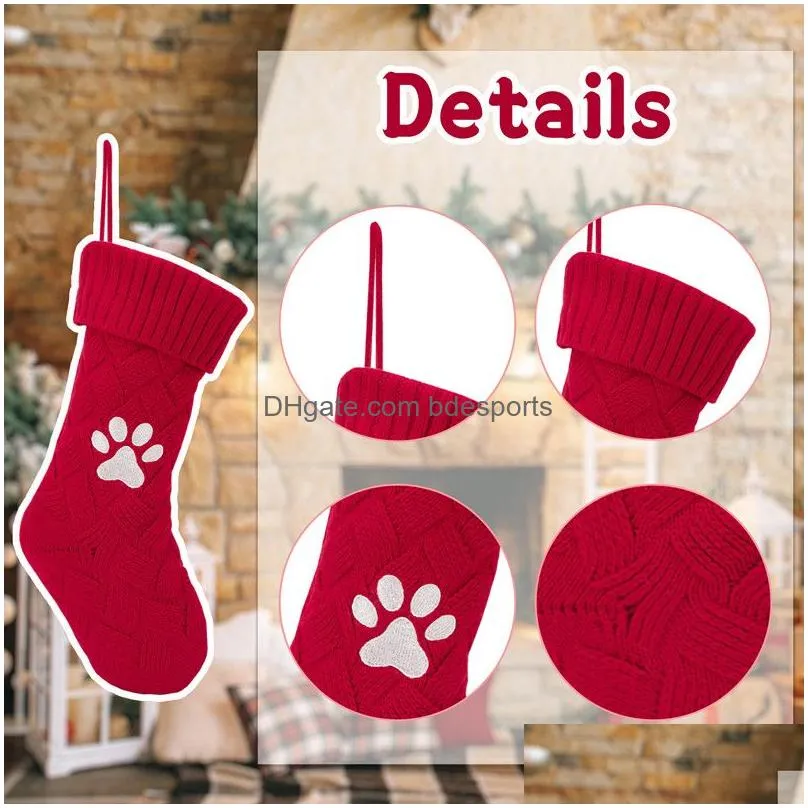 17 inch pet dog cat paw knitted christmas stocking fireplace hanging xmas stockings farmhouse decor for christmas tree ornament party holiday