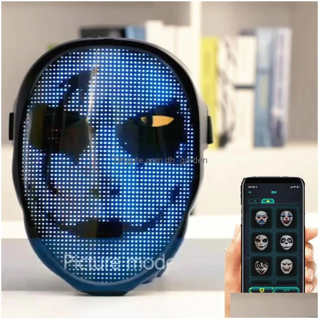 Party Masks Party Masks Bluetooth Led Lights Up Halloween Christmas Diy Picture Editing Animation Text Love Prank Concert Ro Dhgarden Dh6T3