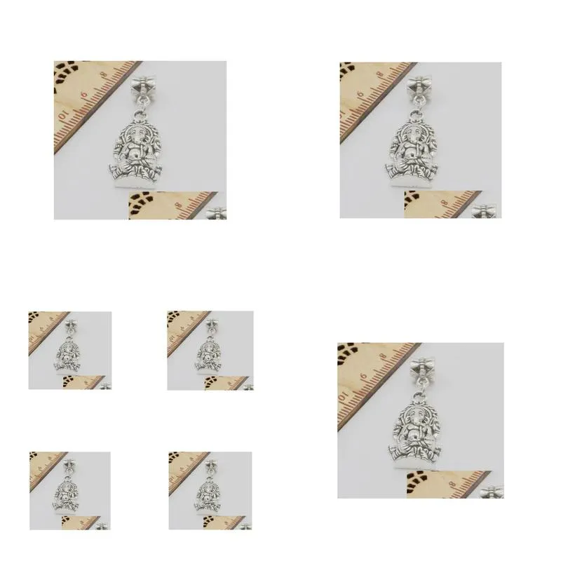 Charms 100Pcs/Lot Sier Plated Relin Thailand Ganesha Buddha Charms Pendant Dangle Beads For Bracelet Diy Jewelry Making Findings 37X14 Dh1Vb