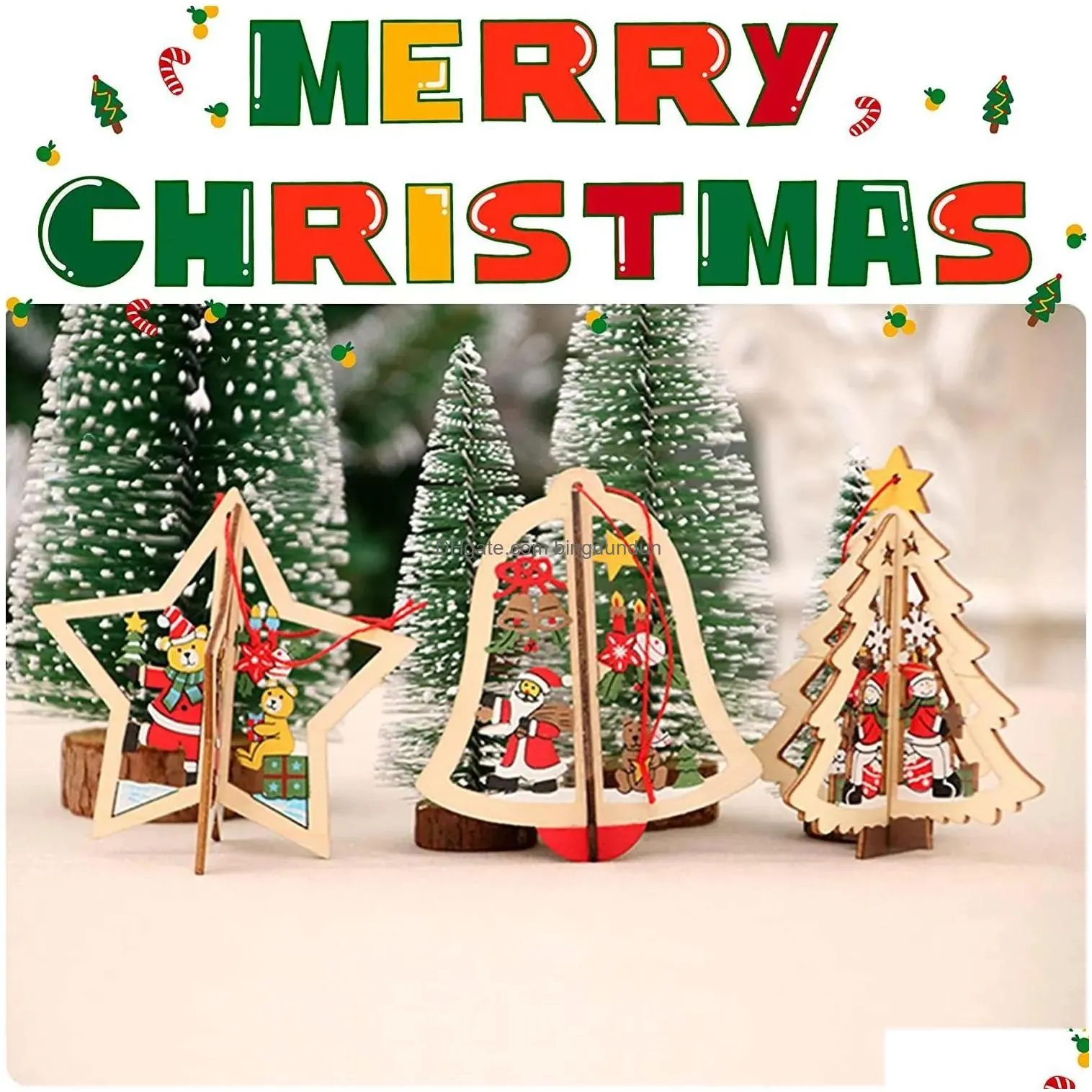 christmas decorations stock 3d wooden pendant for tree decoration hanging crafts children wood ornaments drop delivery home garden