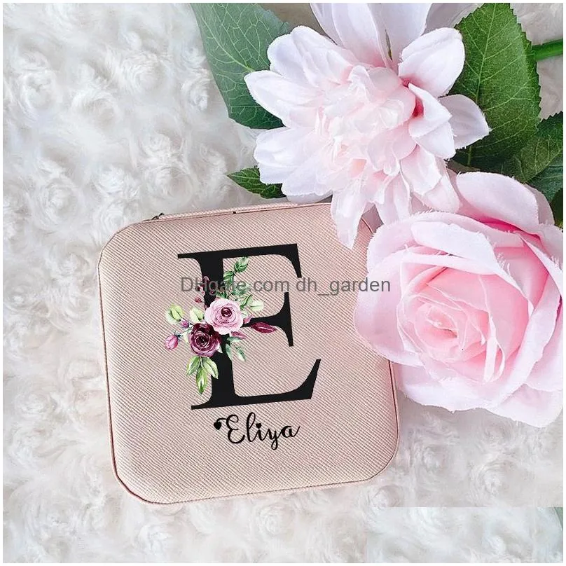 Party Favor Party Favor Custom Jewelry Box Personalized Initial Letter Withe Name Girl Jewellery Case Wedding Gift Bridesmai Dhgarden Dhtsf