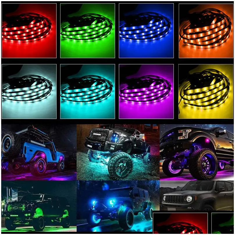 4x car chassis decorative waterproof led ambient strip lights car underglow atmosphere rgb lamp bar truck side light accessories