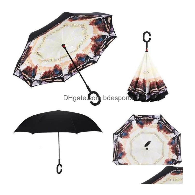 52colors inverted reverse folding umbrella upside down umbrellas with c-shaped handle anti uv waterproof windproof rain umbrella for women and