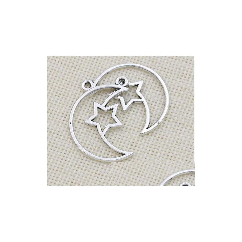 Charms 100Pcs/Lot Ancient Sier Alloy Moon Star Charms Pendants For Diy Jewelry Making Findings 37X25Mm Jewelry Jewelry Findings Compon Dhzce