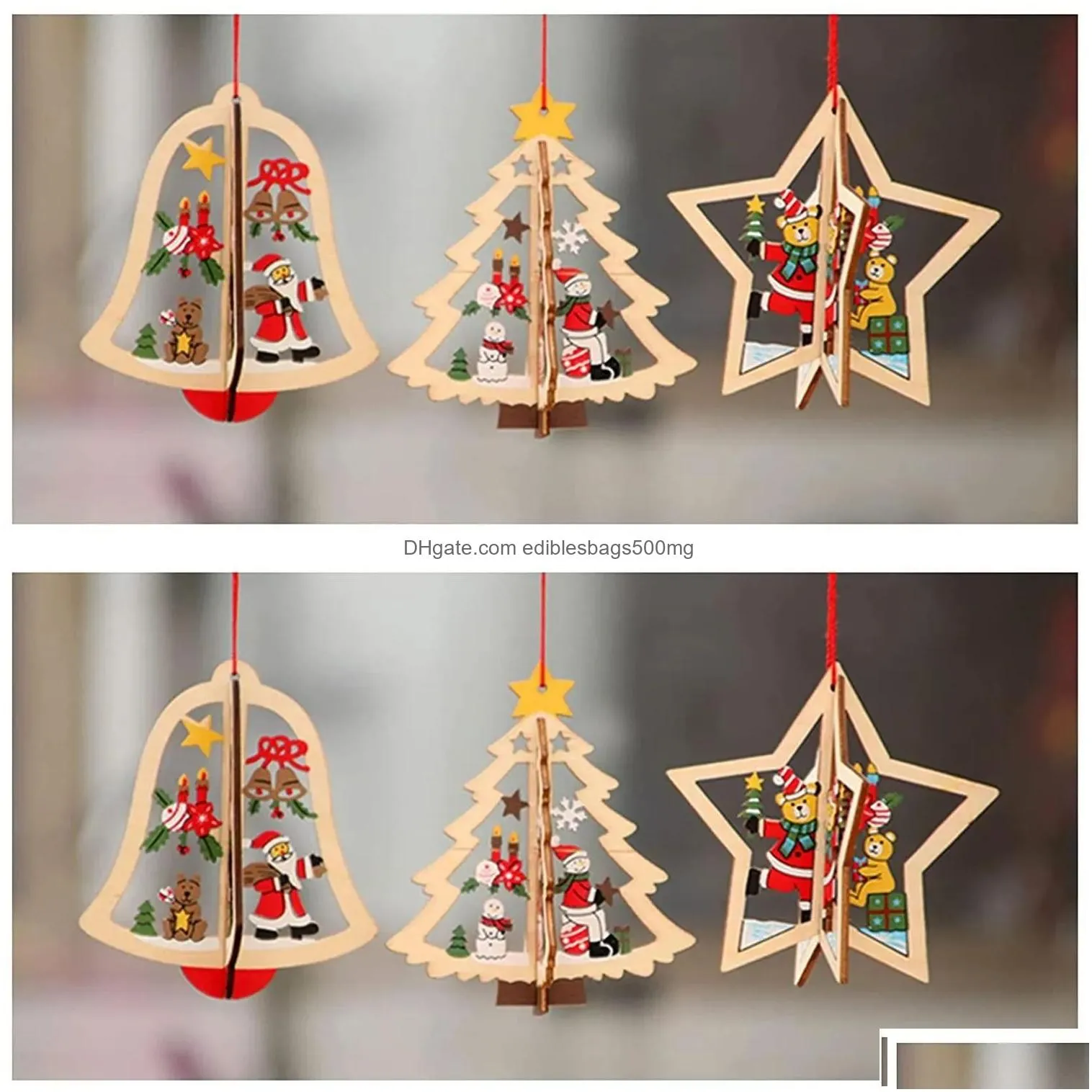 christmas decorations stock 3d wooden pendant for tree decoration hanging crafts children wood ornaments drop delivery home garden