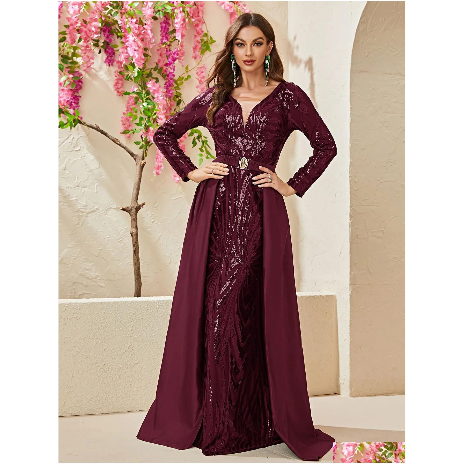Mother`S Dresses Mermaid Arabic Long Sleeve Mother Of Bride Dress Luxury Shiny Sequins Middle East Prom Formal Party Gowns Blingbling Otvoq