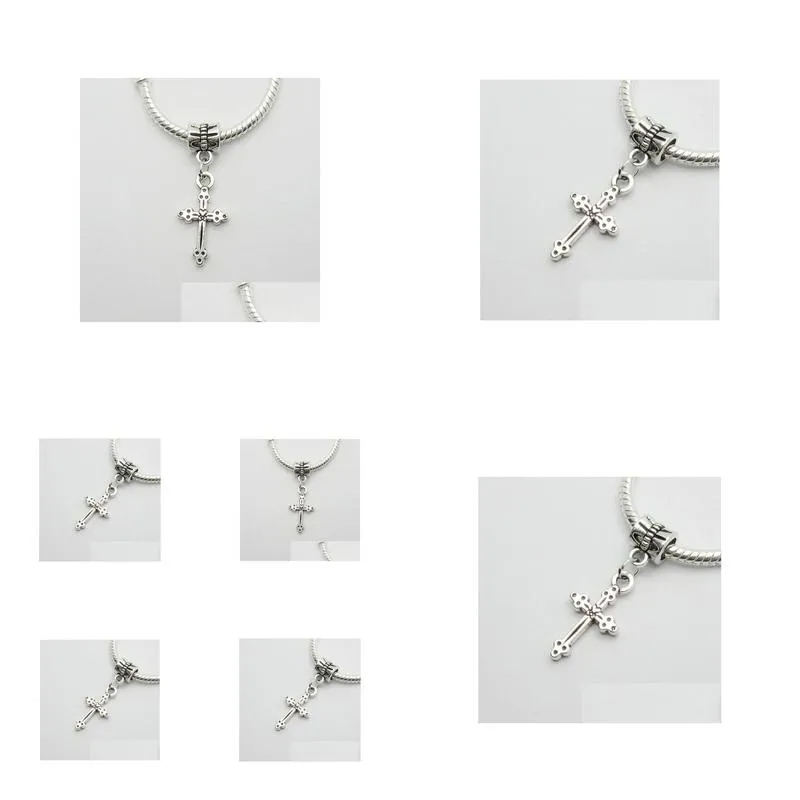 Charms 100Pcs/Lot Sier Plated Cross Charms Pendant Dangle For Bracelet Diy Jewelry Making Findings Jewelry Jewelry Findings Components Dh2Yp