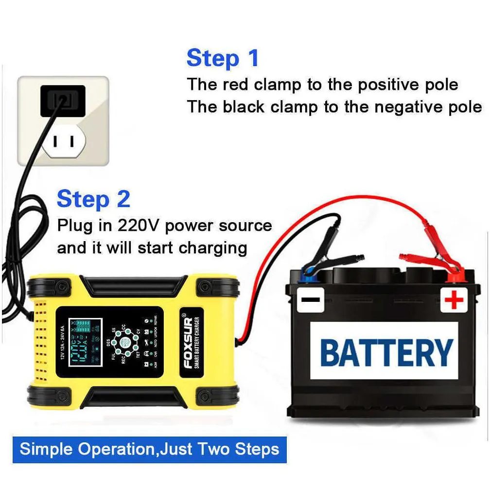 motorcycle car battery car  lead-acid battery  lithium iron battery agm digital lcd display 12v/12a 7 stage 24v/6a