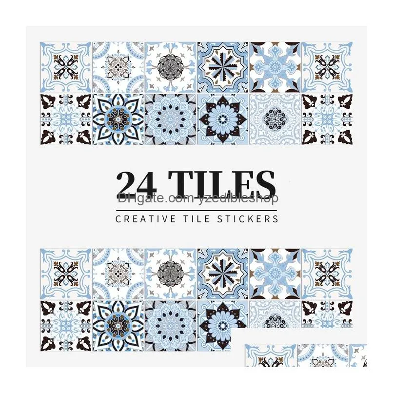 tile stickers 24 pcs modern style pvc tile stickers waterproof antifouling self adhesive kitchen bathroom floor art wall decor decals