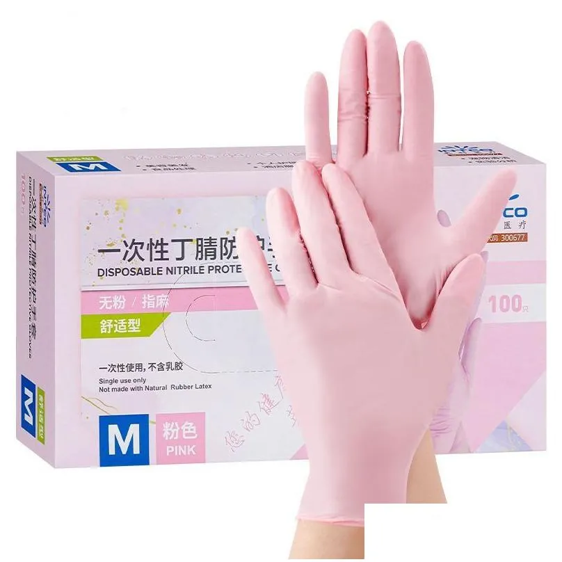 cleaning gloves pink disposable 100pack nitrile powder latex nonsterile food beauty salon kitchen household 230809