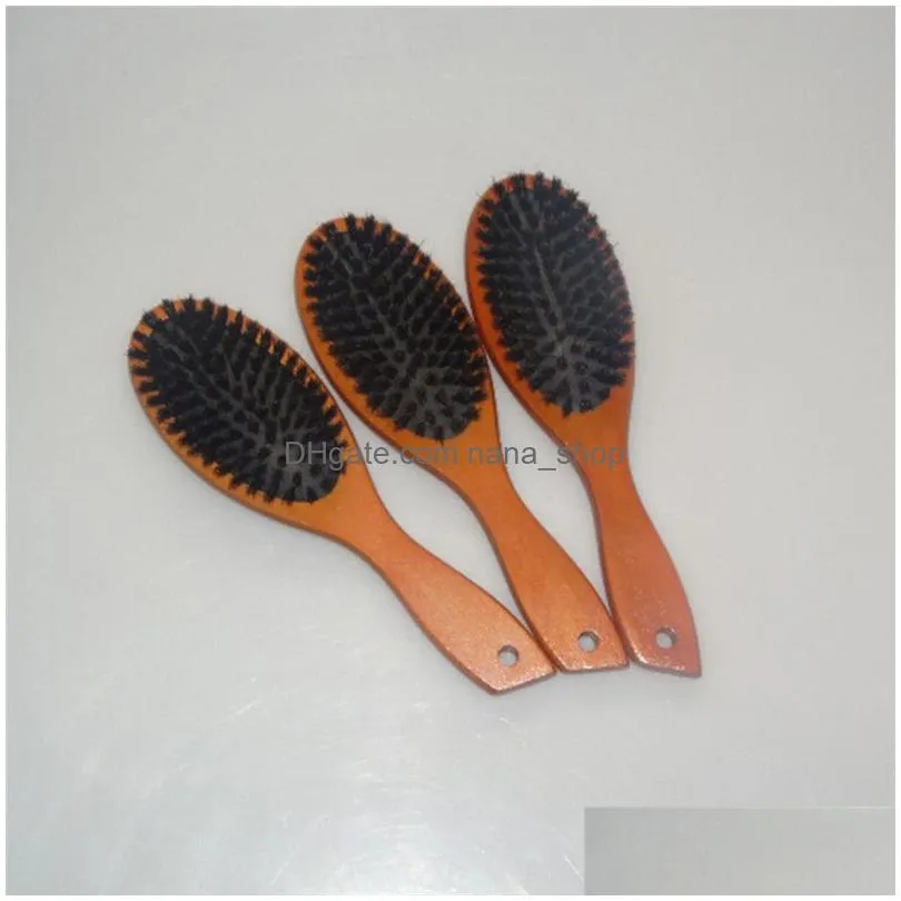 natural boar bristle hairbrush massage comb antistatic hair scalp paddle brush beech wooden handle hair brush styling tool for