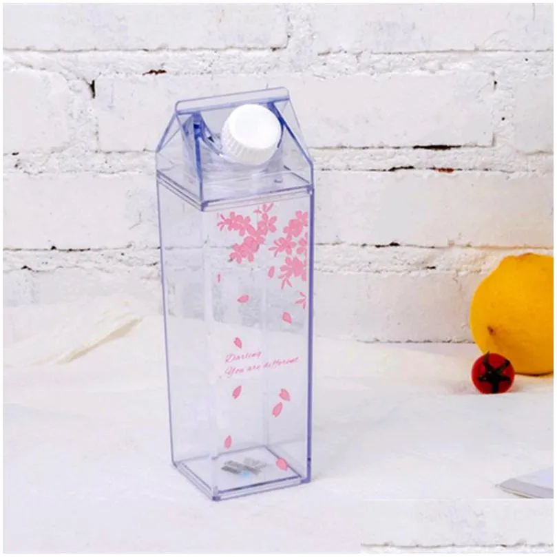 us stock 17oz/500ml milk carton water bottle transparent square tumbler plastic juice drinking coffee cups
