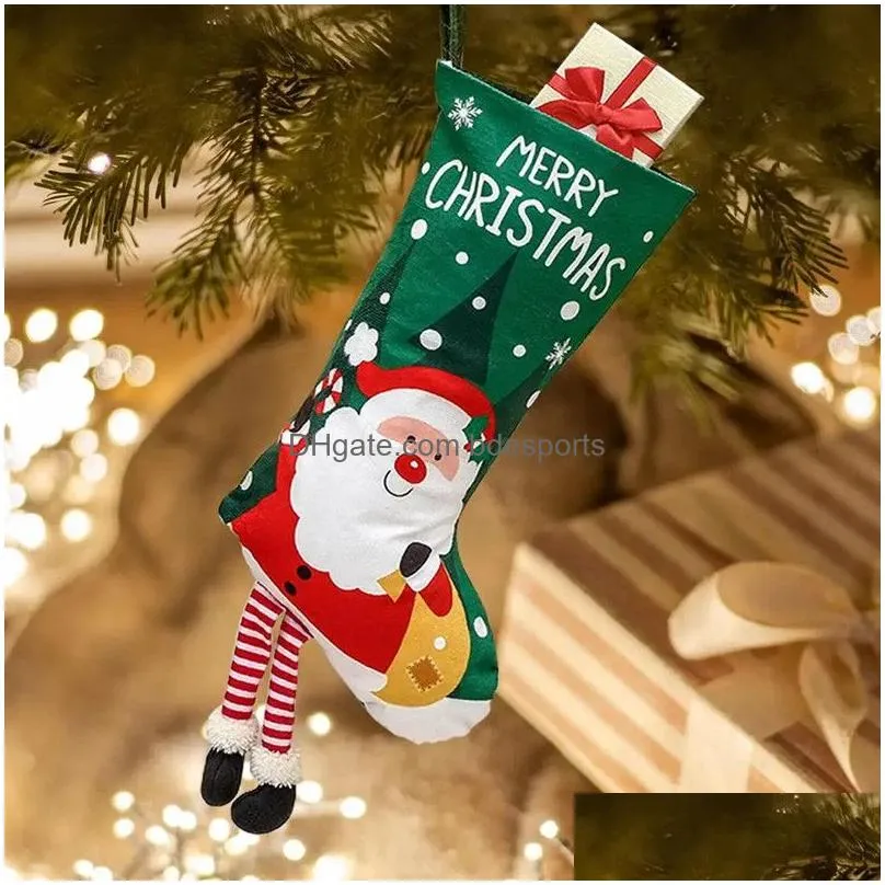 christmas stocking gift bags santa claus ornament long leg fireplace hanging candy bag for family decoration home merry xmas tree for kids family home