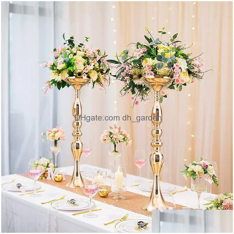 Candle Holders Metal Candle Holder Wedding Flowers Vases Simation Silk Flower Ball Candlestick Centerpieces Home Party Table Dhgarden Dhatb