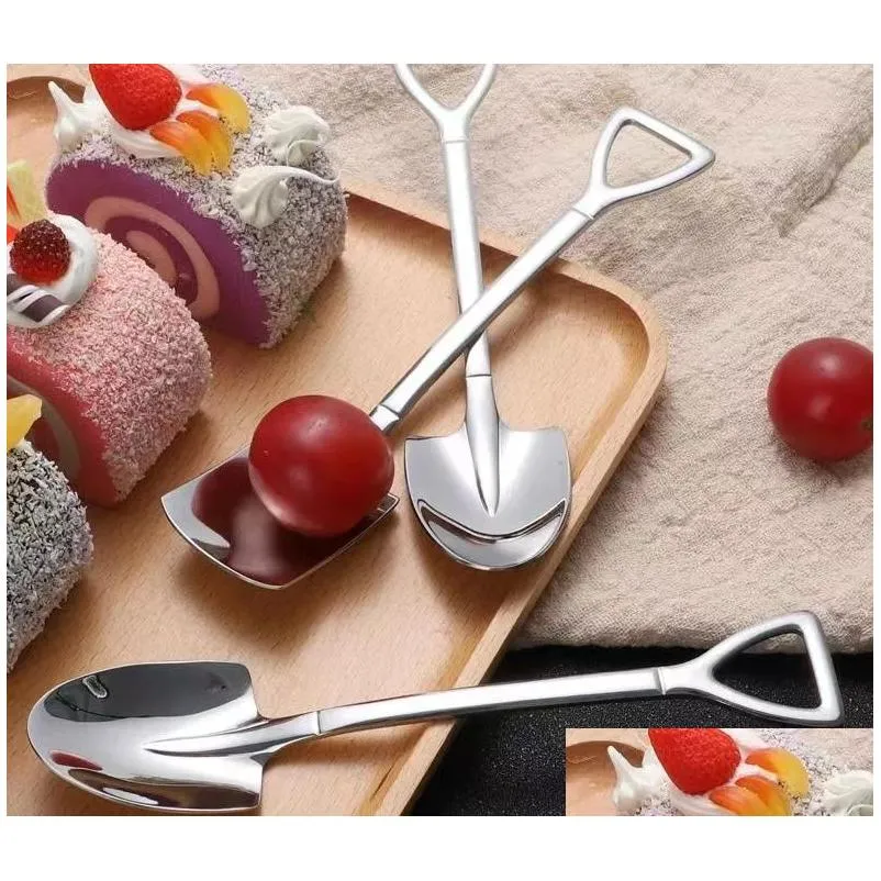 Party Favor New304 Stainless Steel Spoon Mini Shovel Shape Coffee Spoons Cake Ice Cream Desserts Scoop Fruits Watermelon Scoops Home G Dh9Md