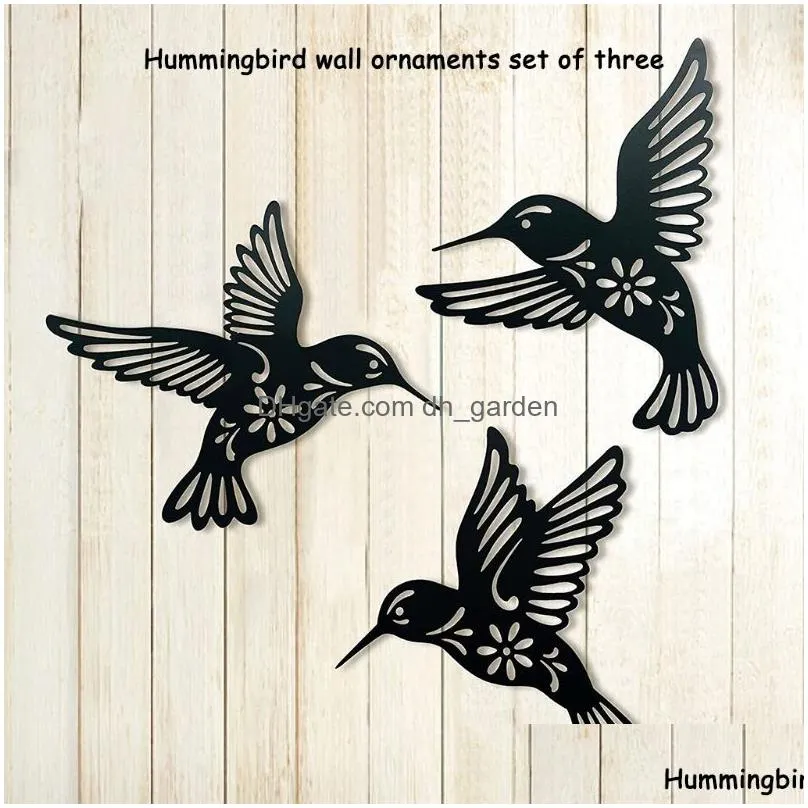 Wall Stickers Wall Stickers 3 Pieces Metal Hummingbird Art Decoration Hollow Out Iron Black Bird Scpture Hanging Pendant Orn Dhgarden Dhtbl