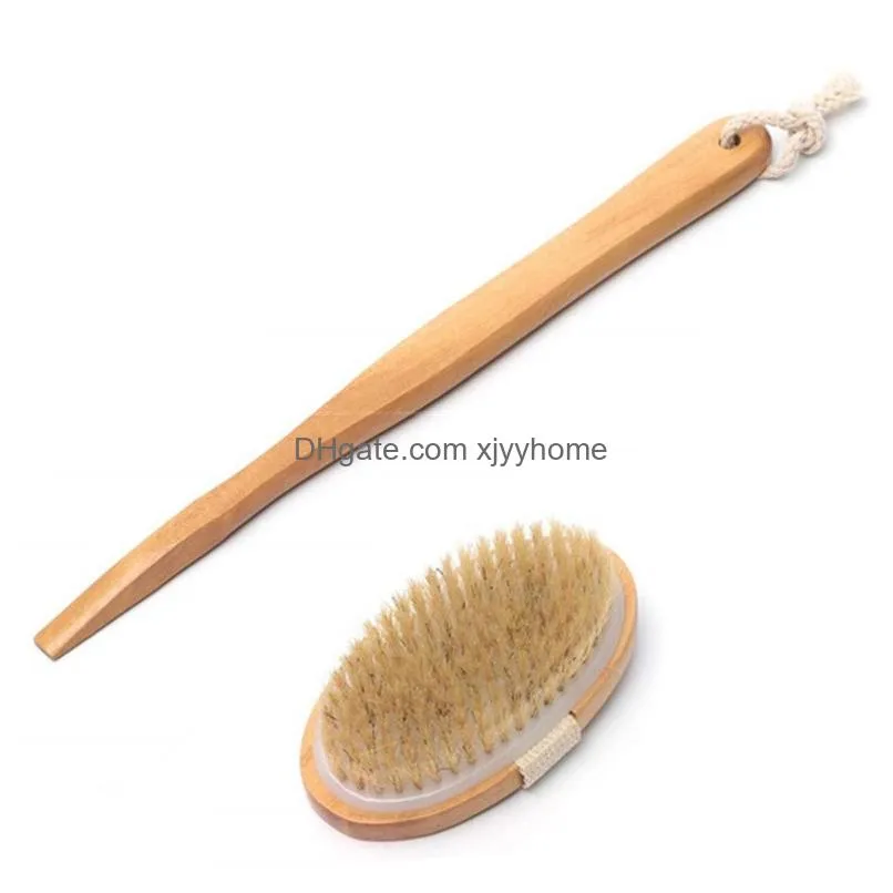 Bath Brushes, Sponges & Scrubbers Can Disassembled Bath Brush Natural Bristle Soft Fur Wooden Long Handle Cleaning Deep Clean Skin Hom Dhi5R