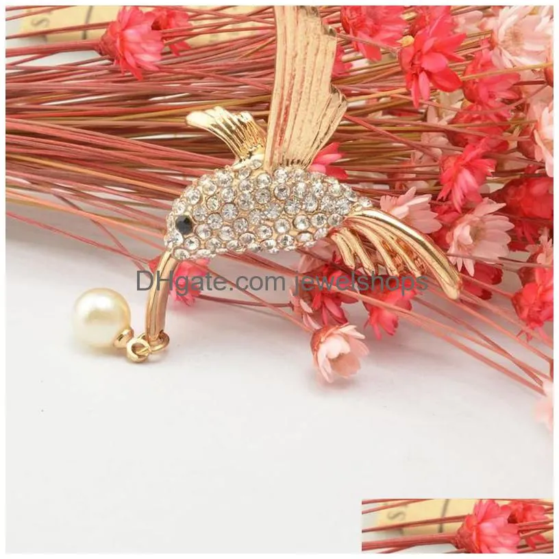 Pins, Brooches Pins Brooches Hummingbird Animal Rhinestones Brooch Pin Breastpin Jewelry Accessories Gift For Girls Gold Jewelry Dhusm