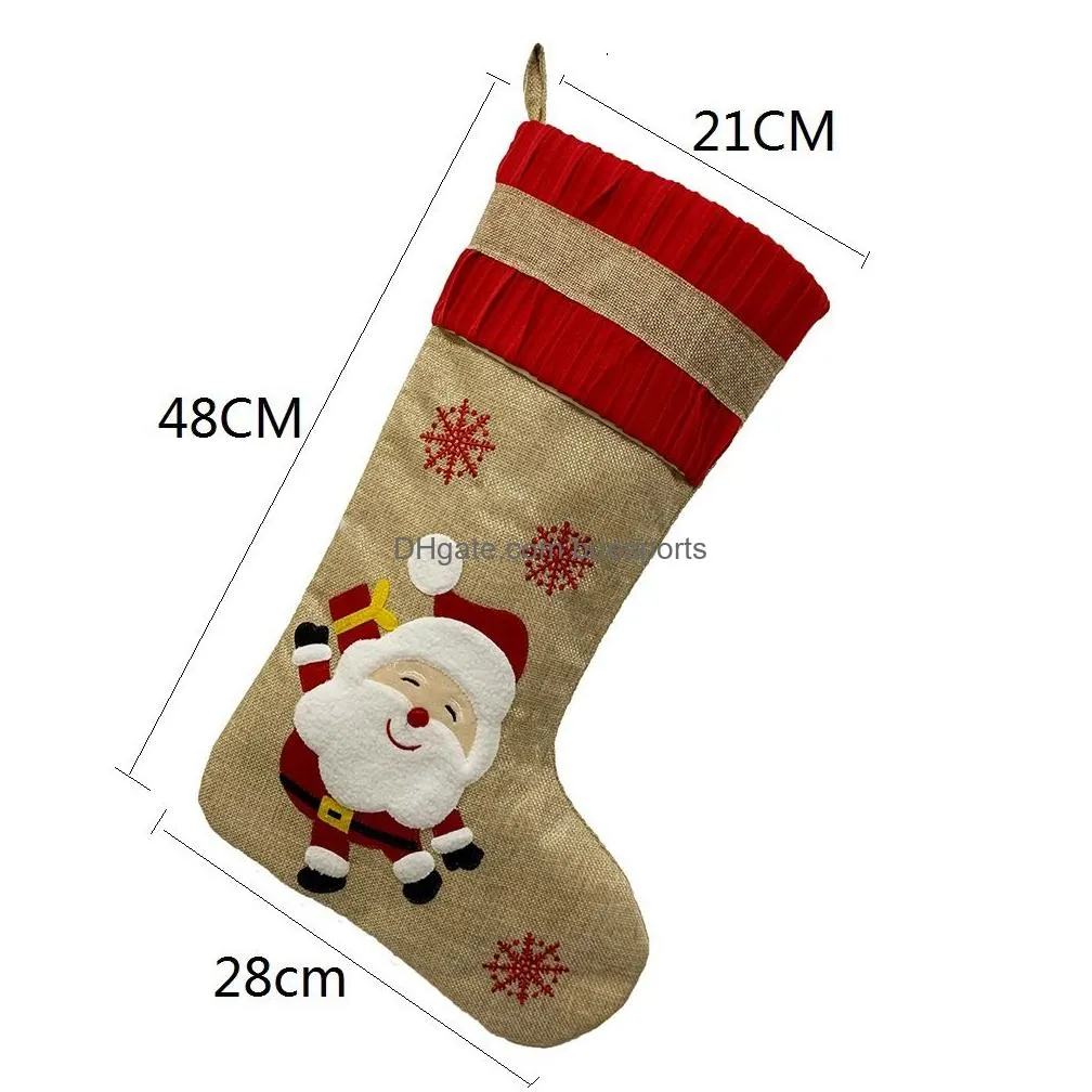 18.8inch big christmas stockings burlap canvas santa snowman reindeer cuff family pack stockings gift bags for xmas holiday party