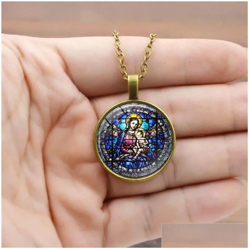 Pendant Necklaces Virgin Mary Pendants Necklaces Chain Vintage Bronze Fashion Lucky Color Women Christianity Jewelry Our Lady Goddess Dhgvz